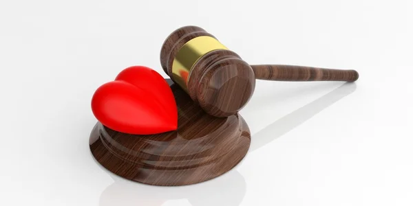 3D rendering auktion ordförandeklubba och ett rött hjärta — Stockfoto