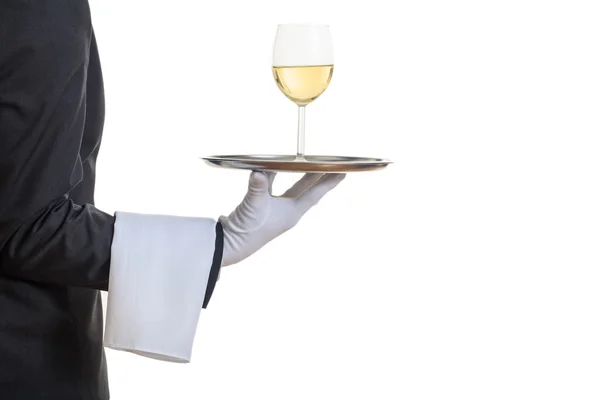 Pincér szolgáló bor egy tálca — Stock Fotó