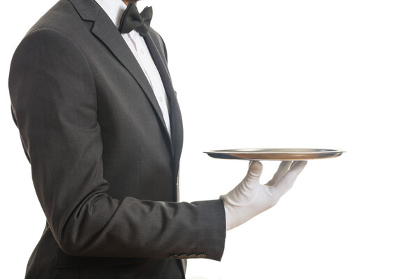 Waiter holding a tray