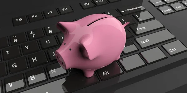 3D rendering rosa spargris på ett tangentbord — Stockfoto