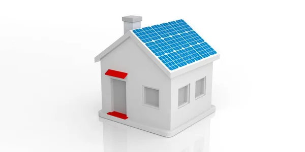 3D візуалізація маленького будинку з сонячними панелями — стокове фото