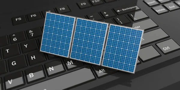 3d rendering solar panels on a keyboard