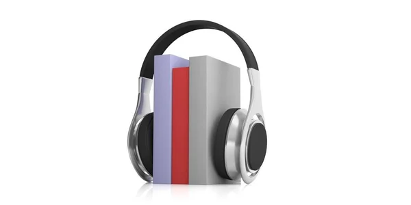 3d renderizado par de auriculares inalámbricos y audiolibros — Foto de Stock