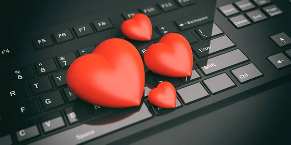 3D rendering hartjes op een zwarte toetsenbord — Stockfoto