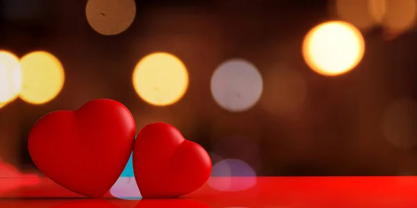 3D-Darstellung von Herzen auf einem Bokeh-Hintergrund — Stockfoto