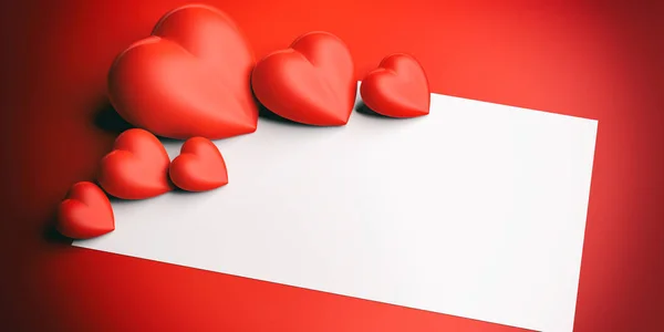 3d rendering hearts on red background and white space — Stock Photo, Image