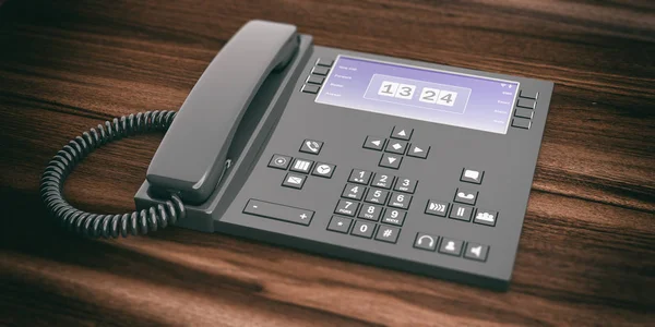 3d renderizado teléfono de oficina sobre fondo de madera — Foto de Stock