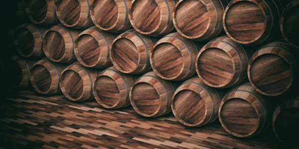 3d rendering wooden barrels background — Stock Photo, Image