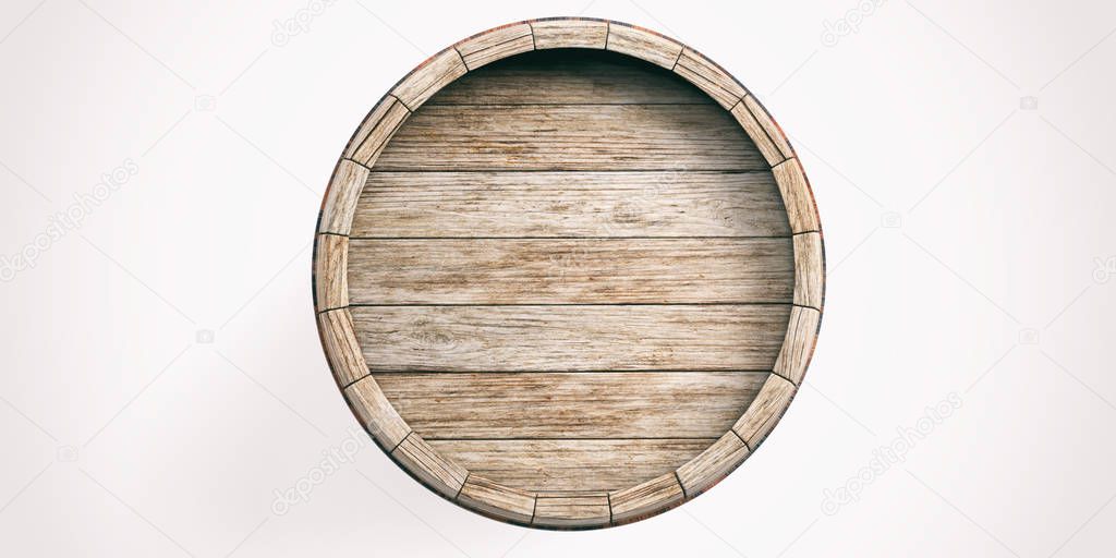 3d rendering wooden barrel on white background