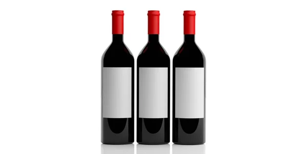 3D rendering μπουκάλια κόκκινο κρασί στο λευκό φόντο — Φωτογραφία Αρχείου