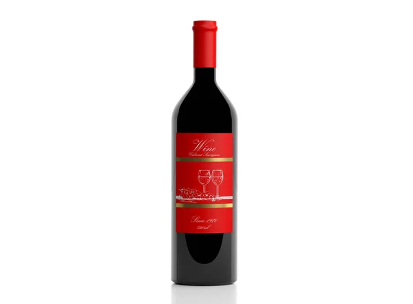 3d bouteille de rendu de vin rouge sur fond blanc — Photo