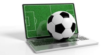bir dizüstü bilgisayarda 3D render futbol topu