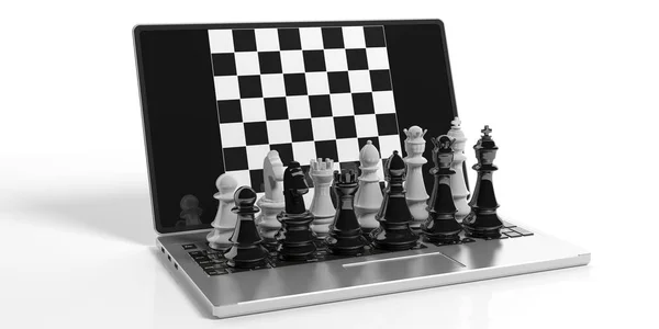 3d rendering chess on laptop screen — Stock Photo, Image