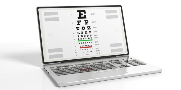 3d teste de visão de renderização em um laptop — Fotografia de Stock