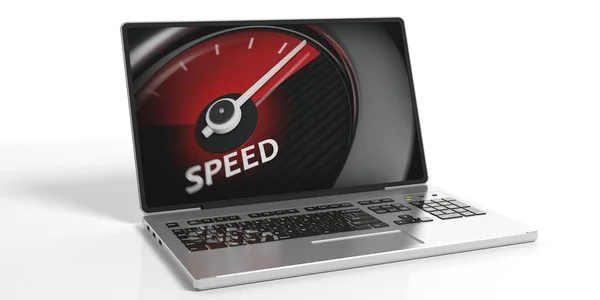 3d rendering speed gauge on a laptop — Stock Photo, Image