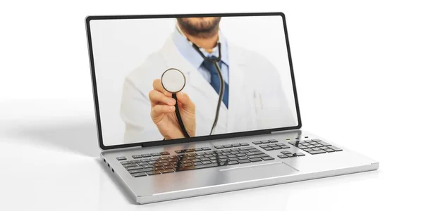 3D-Rendering Arzt auf dem Bildschirm eines Laptops — Stockfoto