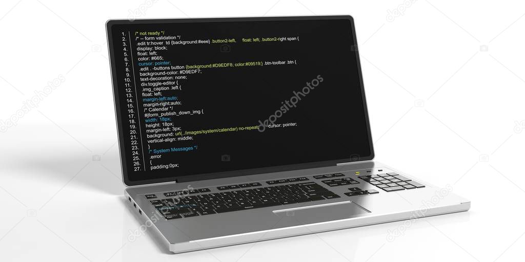 3d rendering code on laptop's screen