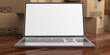 Dizüstü bilgisayar ve hareket kutuları. 3D çizim