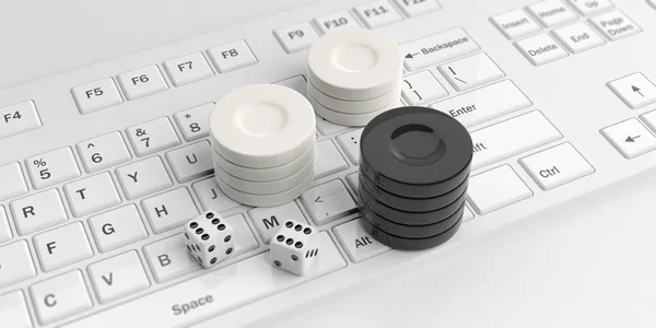 Backgammon chips op een toetsenbord. 3D illustratie — Stockfoto