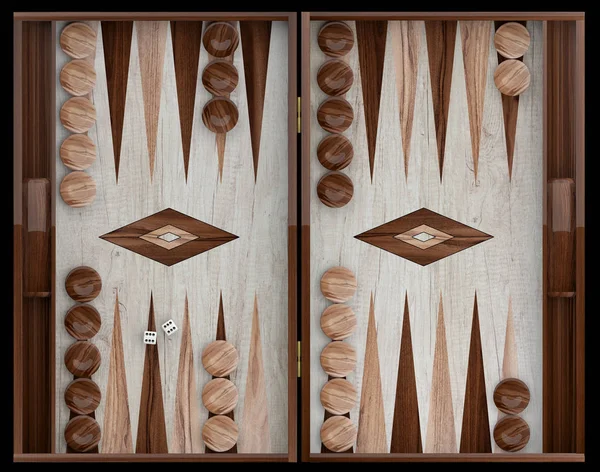 Tablero de backgammon de madera. ilustración 3d — Foto de Stock