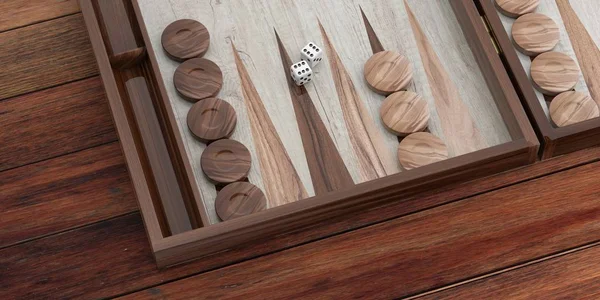 Tablero de backgammon de madera. ilustración 3d —  Fotos de Stock