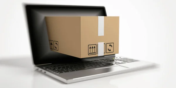 Umzugskartons aus einem Laptop. 3D-Illustration — Stockfoto