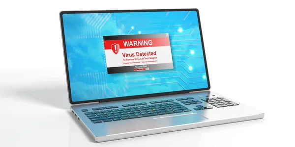 Alerta de virus en la pantalla de un portátil. ilustración 3d —  Fotos de Stock