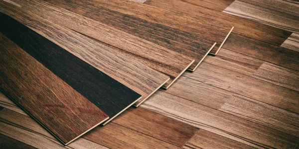 Pavimento in laminato su fondo in legno. Illustrazione 3d — Foto Stock