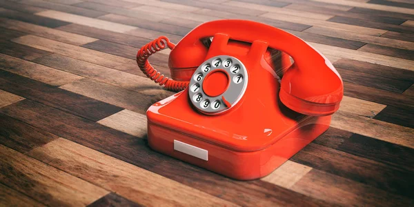 Telefone velho vermelho no fundo de madeira. ilustração 3d — Fotografia de Stock