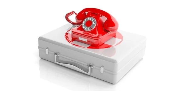 Rotes altes Telefon auf einem Verbandskasten. 3D-Illustration — Stockfoto