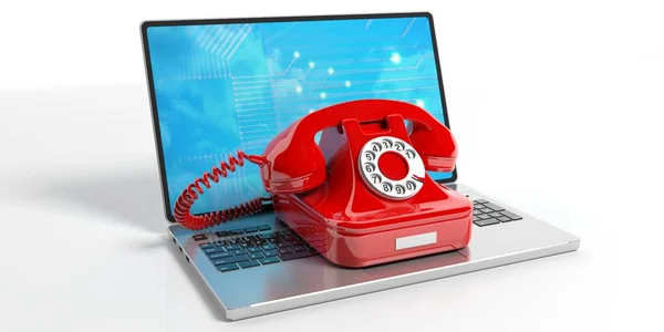 Röda gamla telefon på en bärbar dator. 3D illustration — Stockfoto