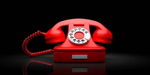 Červená starý telefon na černém pozadí. 3D obrázek — Stock fotografie