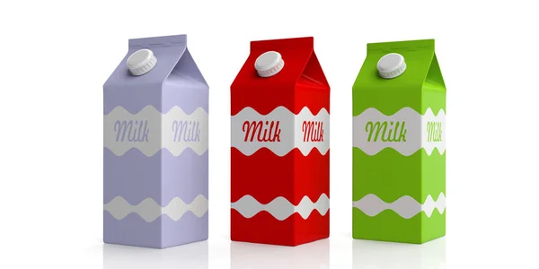 Scatole di cartone di latte su bianco. Illustrazione 3d — Foto Stock