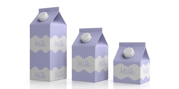 Cajas de cartón de leche en blanco. ilustración 3d — Foto de Stock