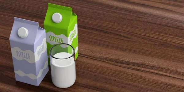 Carton boxes and glass of milk. 3d illustration