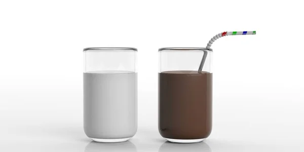 Óculos de leite e leite de choco. ilustração 3d — Fotografia de Stock