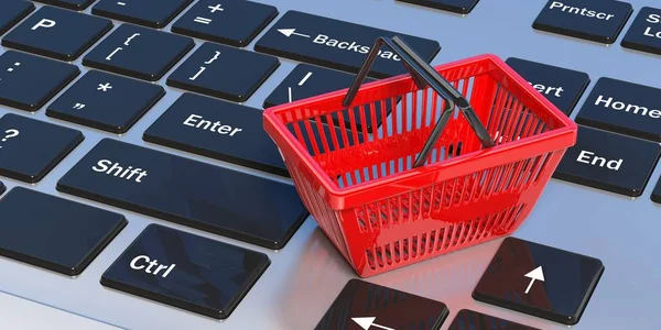 Shopping basket on a laptop. 3d illustration — Stock Photo, Image