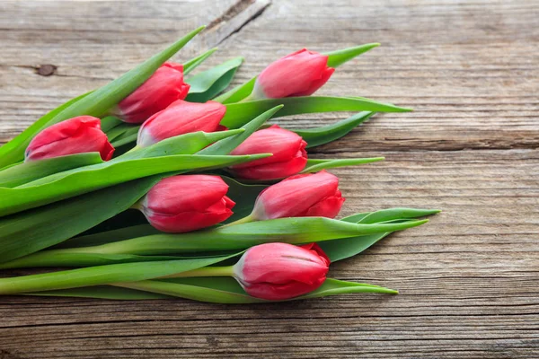 Rode tulpen op houten achtergrond — Stockfoto