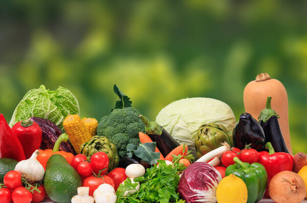 Variety of vegetables on nature background