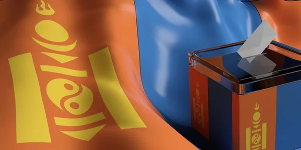 Виборчу скриньку на фоні прапор Монголії, 3d ілюстрація — стокове фото