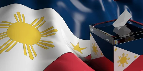 Caja de votación sobre fondo de la bandera de Filipinas, ilustración 3d — Foto de Stock