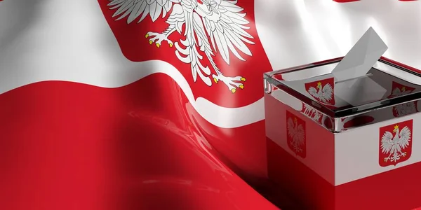 Виборчу скриньку на фоні прапор Польщі, 3d ілюстрація — стокове фото