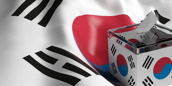 Caja de votación en el fondo de la bandera de Corea del Sur, ilustración 3d — Foto de Stock