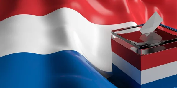 Виборчу скриньку на фоні Прапор Нідерландів, 3d ілюстрація — стокове фото