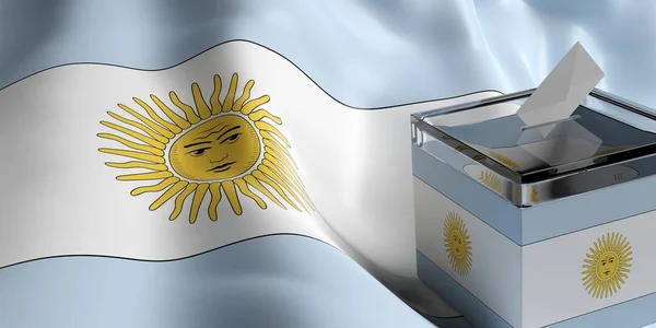 Arjantin bayrağı arka plan, 3d çizim üzerinde oy sandığı — Stok fotoğraf