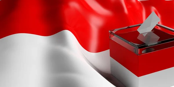 Wahlurne auf indonesischem Flaggenhintergrund, 3D-Illustration — Stockfoto