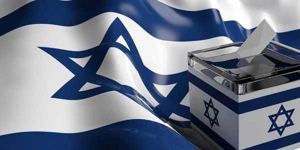 Caixa de votação no fundo da bandeira de Israel, ilustração 3D — Fotografia de Stock