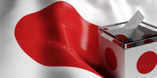 Wahlurne auf japanischem Flaggenhintergrund, 3D-Illustration — Stockfoto