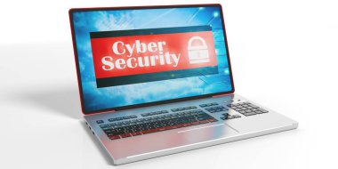 Siber Güvenlik üstünde a laptop perde. 3D çizim