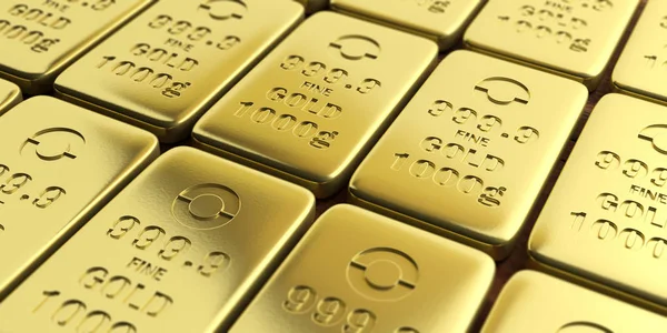 Gold bullion bars background. 3d illustration — Stock Photo, Image